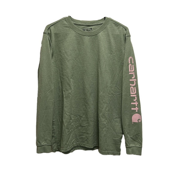 Carhartt Tops - Carhartt Women's Heavyweight Long-Sleeve Logo Sleeve T-Shirt Green & Pink Logo